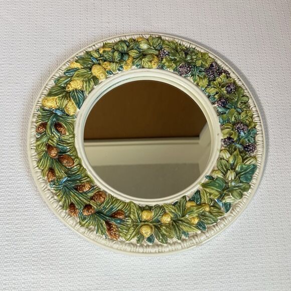 Vintage Ceramic Mirror Wreath Round Fruit Leaf Made in Italy Multi Wall Mounted - Picture 16 of 17